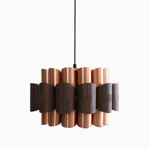 Lampada a sospensione in rame di Werner Schou per Coronell, Danimarca, anni '70