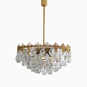 Large Chandelier in Brass & Crystal from Palwa, 1960s