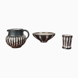 Mid-Century Modern German Studio Pottery Bowl with Jug and Small Mug by Monika Maetzel, 1960s, Set of 3