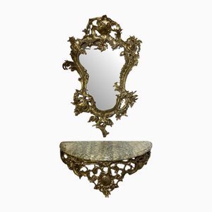 Bronze Wall Console and Mirror, 1960s, Set of 2
