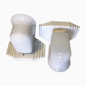 Applique Art Déco in vetro opalino e porcellana di Roca, anni '20