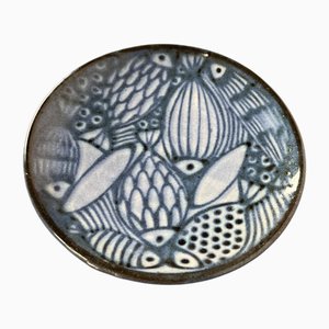 Mid-Century Modern German Studio Pottery Plate with Fish Design by Monika Maetzel, 1960s