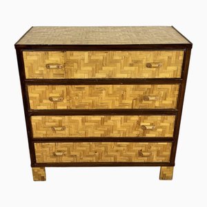 Mid-Century Bamboo and Wicker Chest of Drawers in the style of Dal Vera, 1960s
