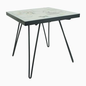 Small Mid-Century Modern Plant Stand with Ceramic Tile Top