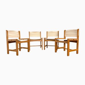 Mid-Century Modern Danish Safari Dining Chairs in Light Beige Canvas and Pinewood, 1960s, Set of 4