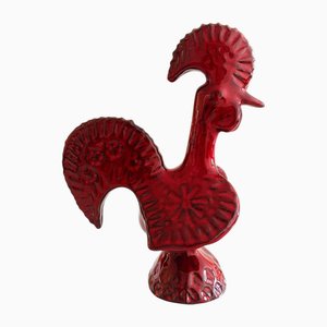 Red Glazed Ceramic Rooster by Aldo Londi for Bitossi, Italy, 1960s