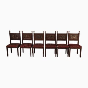 Antique Chairs with Relief Carving, 1880, Set of 6