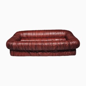 Vintage Piumino Sofa in Dark Cognac Leather attributed to De Pas, Durbino and Lomazzi for Dalloca, 1970s