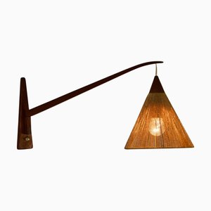 Mid-Century Teak and Rattan Swing Arm Wall Lamp attributed to Temde, 1960s