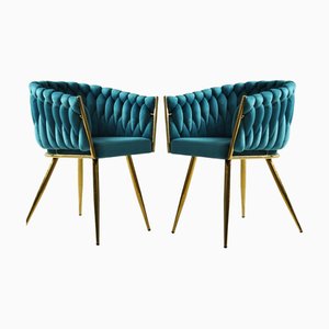 Sillas españolas de terciopelo azul de Europa Antiques. Juego de 6