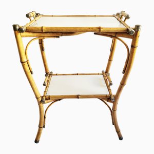 Art Deco Klappbarer Rattan Bartisch / Beistelltisch mit Abnehmbaren Gefliesten Tabletts, Italien, 1920er