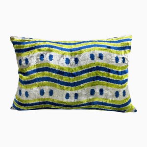 Ikat Lendenkissenbezug aus Seide mit Wellen-Design