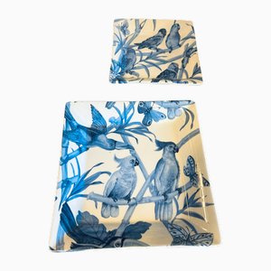 Plateaux Pocket Parrot en Céramique Bleue par Quain and Quantity, Set de 2