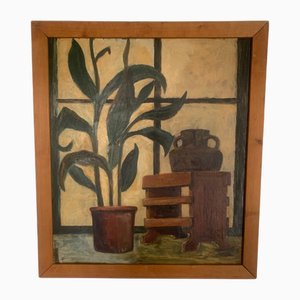 Artista francese, Natura morta con piante, 1955, Olio su tela