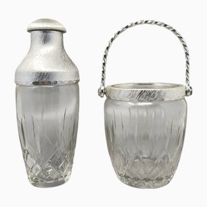Italienischer Cocktail Shaker aus geschliffenem Kristallglas mit Eiskübel von Arir, 1960er, 2er Set