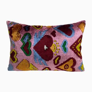 Velvet Handmade Lumbar Cushion Cover with Hearts Design