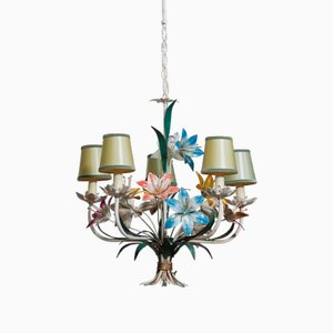 Lustre Polychrome avec Fleurs en Métal Peint, Italie, 1950s