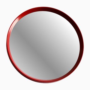Space Age Cherry-Red Round Mirror, Italy, 1960s