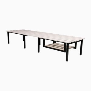 Panca vintage in legno bianco con struttura in metallo nero, anni '50