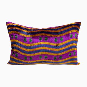Housse de Coussin Lombaire en Velours et Soie avec Motif Vague