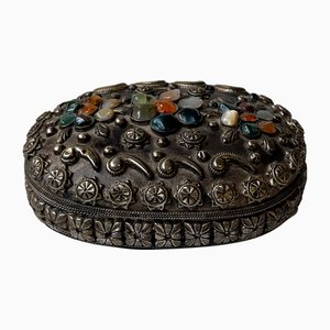 Vintage Moorish Sajai Box Inlaid with Agate Stones, 1970s