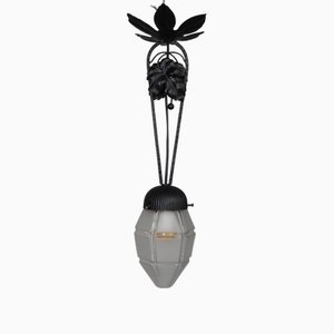 Art Deco Pendant Lamp with Hexagonal Glass Shade, 1930s