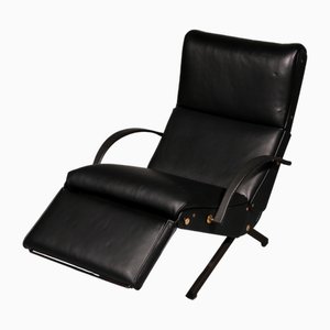 Italian Black Leather Adjustable P40 Relax Chair by Osvaldo Borsani Tecno, 1960s