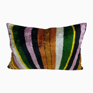 Velvet Silk Lumbar Cushion Cover with Rainbow Design