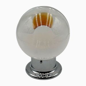 Table Lamp in Glass and Chrome Metal with Orange Accents, 1970s