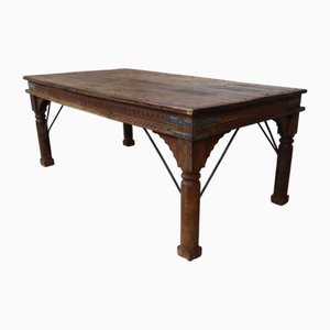Tavolo da pranzo indonesiano in teak intagliato a mano