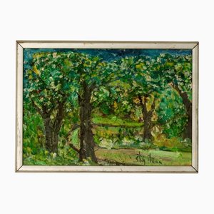 Stig Allan, Lichtung, 1950er, Oil on Board, gerahmt