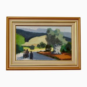 Stig Wernheden, Stroll Through the Countryside, 1950s, Oil on Board, Framed