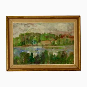 Jerzy Luczak-Szewczyk, Lago, anni '50, olio su tela, con cornice