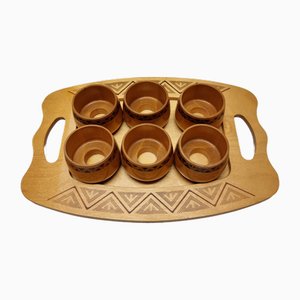 Portavasos vintage con bandeja, años 70. Juego de 7