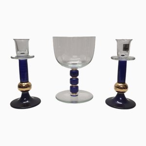 Candelabros de vidrio y frasco de Flirt, años 90. Juego de 3