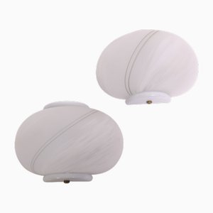 White Murano Glass Wall Lights with Tone-on-Tone, 1970s, Set of 2