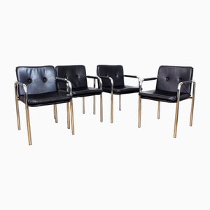Butacas estilo Bauhaus de cuero y metal tubular, años 70. Juego de 4