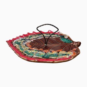 Vintage Ceramic Vallauris Leaf Shaped Serving Dish, 1960s