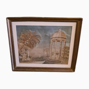 French Silk Temple de l'Amour Embroidery, 18th Century