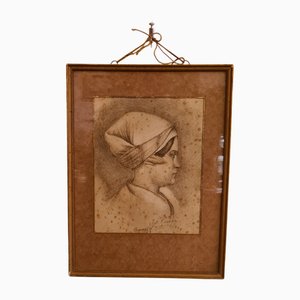 F. Giangé, Portrait of a Lady, 1879, Charcoal Drawing, Framed