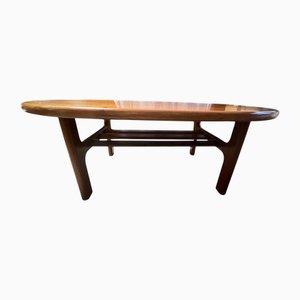 Teak Coffee Table with Oval Top and Newspaper Shelf by Niels Bach for Randers Mobelfabrik, 1960s