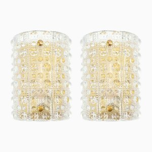Appliques Murales Mid-Century Scandinave en Verre et Laiton par Carl Fagerlund pour Orrefors, 1960s, Set de 2