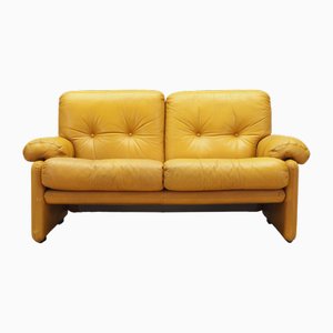 Italian Yellow Leather Sofa attributed to Tobia Scarpa for B&b Italia / C&b Italia, 1960s