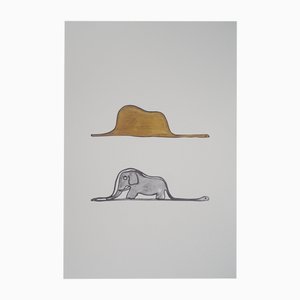 Antoine de Saint-Exupery, Der kleine Prinz, ein Elefant mit Hut, Lithographie