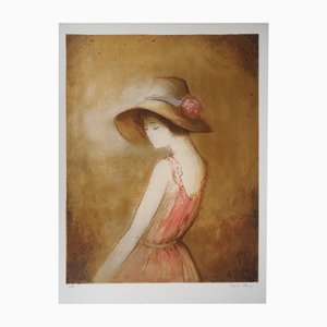 Bernard Charoy, Chica con rosa, Litografía