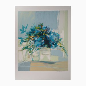 Claude Hemeret, Blue Bouquet, Lithograph