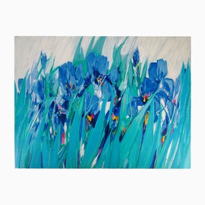 Claude Hemeret, Garden, Blue Irises, Lithograph