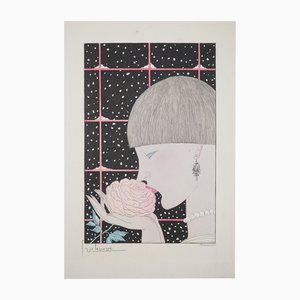 Georges Lepape, Junge Frau mit Rose, Kupferstich