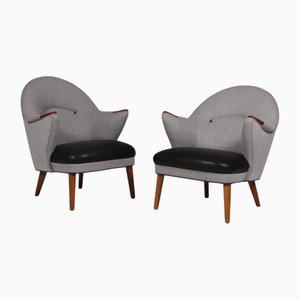 Lounge Chair in Wool and Leather attributed to Kurt Olsen, Denmark, 1960s