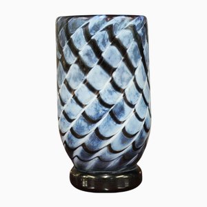Jarrón de cerámica esmaltada con plumas azules de Val, años 60